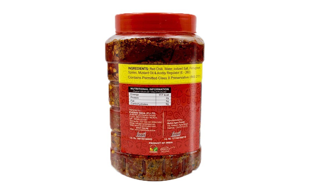 Everin Red Chilli Pickle    Plastic Jar  1 kilogram
